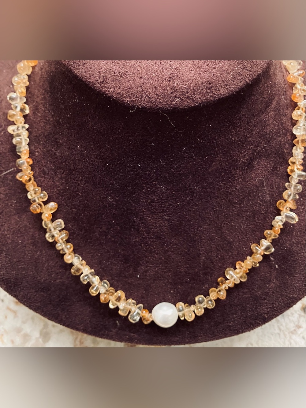 Vintage Pearl and Citrine Necklace 925 Sterling Silver